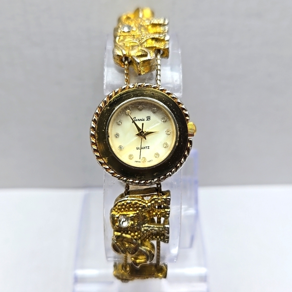 Vintage Womens Jennie B Avon Gold Tone Elephants Charms Watch New Battery